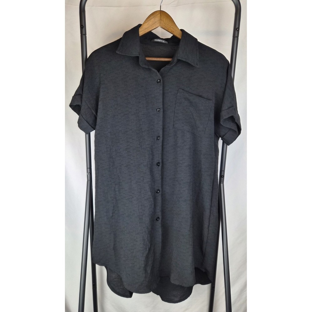 Bsubseach Women's Shirt Dress Breast Pocket Black Small Minimalist Classic Chic